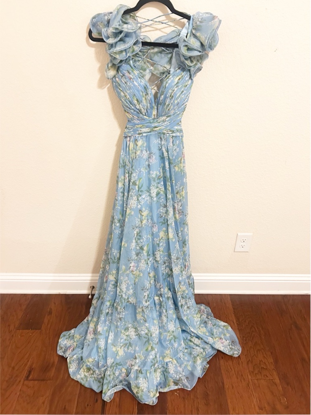 NWT Mac Duggal 67803 Ruffle Tiered Floral Cut Out Chiffon Gown Anthropologie - Picture 4 of 8